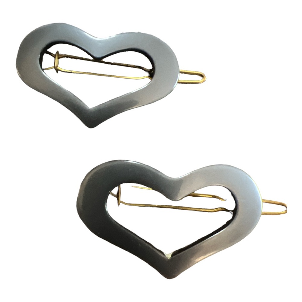 Vintage Pearlescant Blue French Heart Barrettes, , Last Pair